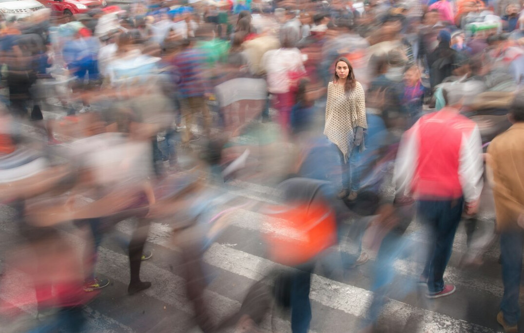 diverse crowd walking
